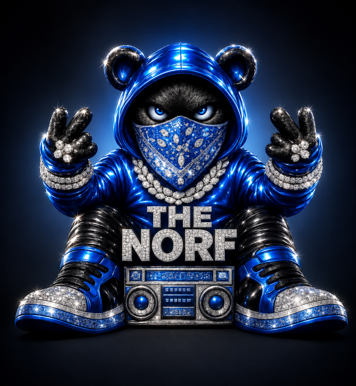N4L Bear Hoodie collection with gold and cobalt blue artwork