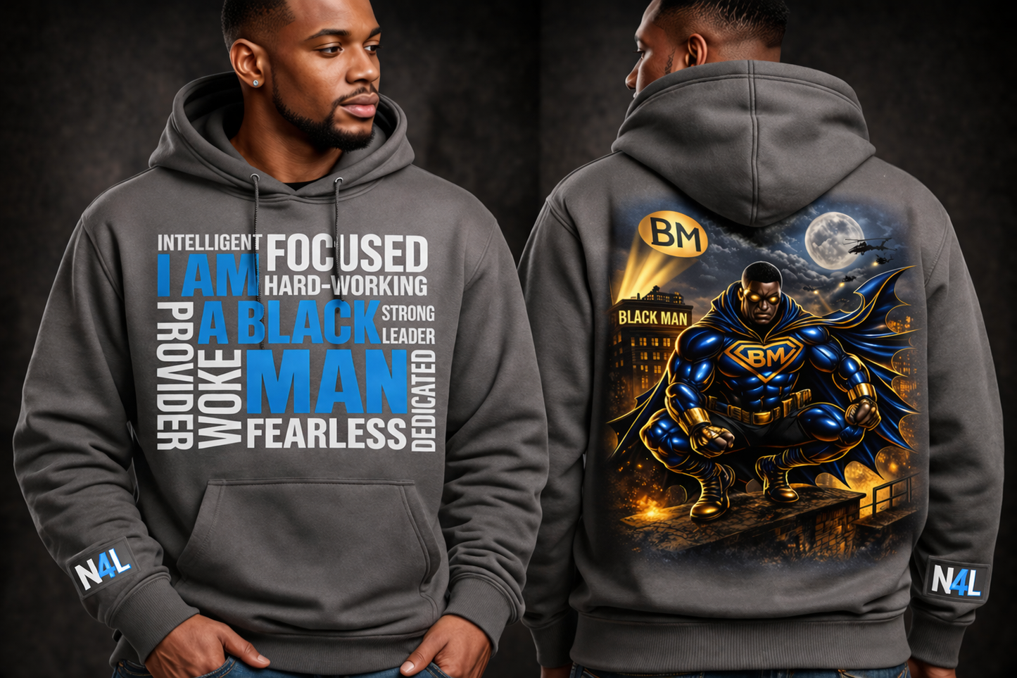 N4L "I Am A Black Man" Hero Hoodie – SmokeGray
